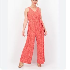41 Hawthorn Stitch Fix Wide Leg Coral Red & White Polka Dot Jumpsuit Size 2X